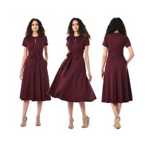 eShakti Tux Pleat Cotton Knit dress w/ tie belt 14